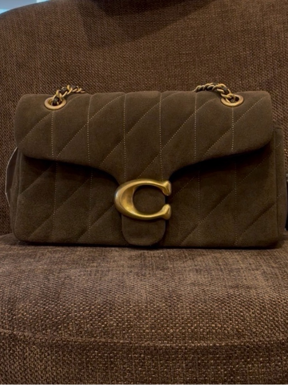 Coach Quilted Suede tabby 26 Shoulder Bag in olive green with Gold Hardware